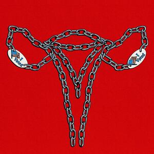 Illustration of a uterus made out of chains with "I voted" stickers