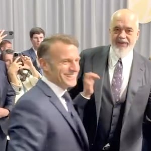 Split of Albanian Prime Minister Edi Rama joked with French President Emmanuel Macron and Donald Trump