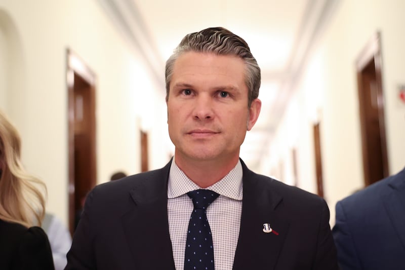 Pete Hegseth arrives for a meeting with U.S. Sen. Joni Ernst (R-IA) at the U.S. Capitol on December 4, 2024 in Washington, DC.
