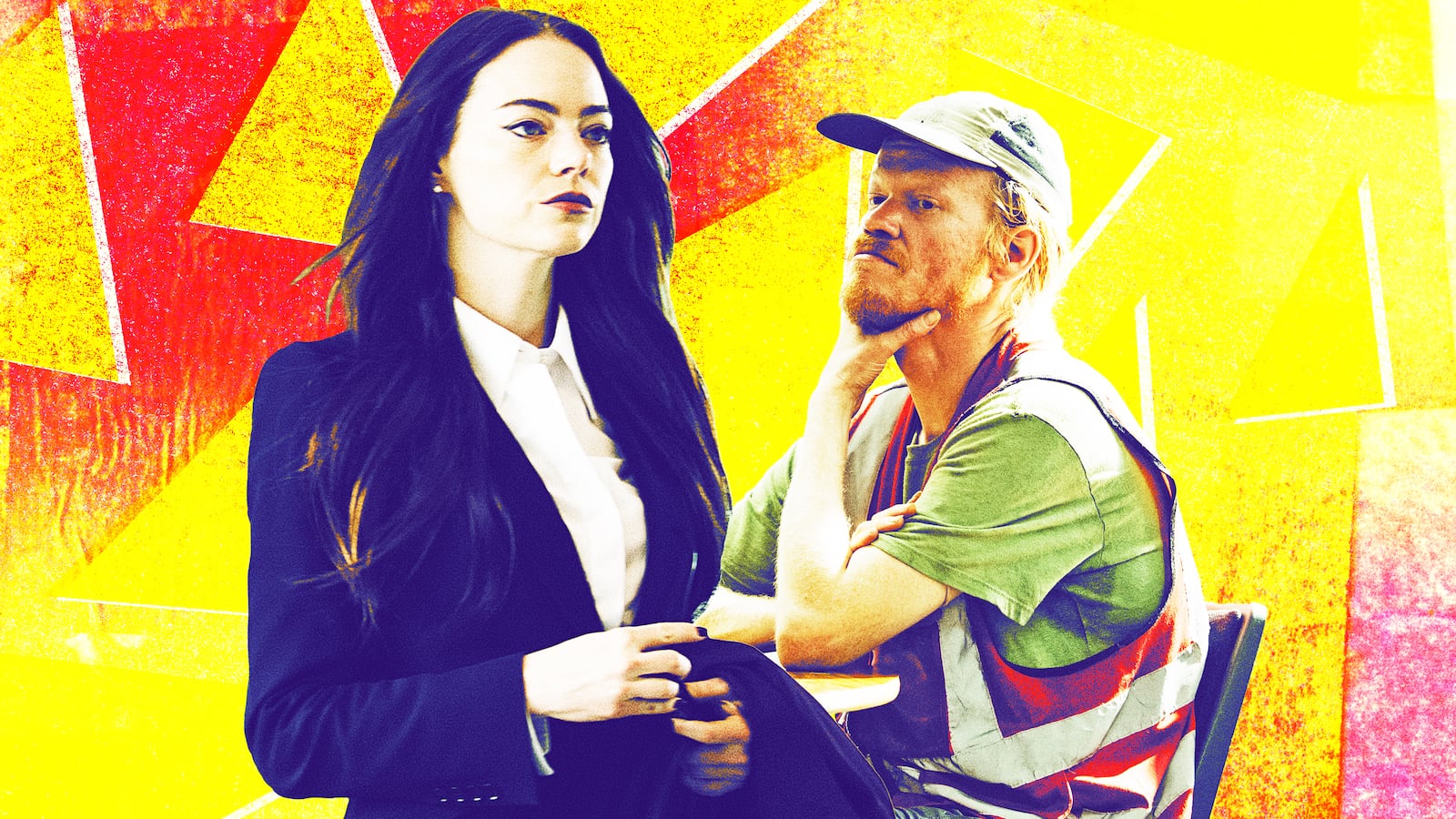 A photo illustration of Emma Stone and Jesse Plemons.