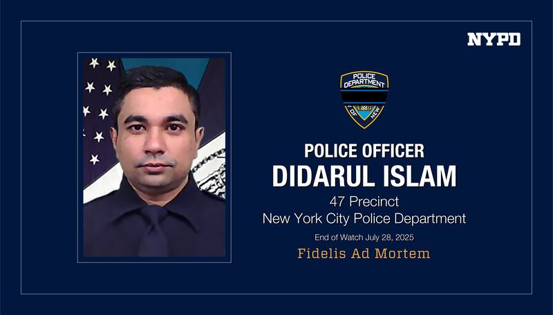 The NYPD shared condolences for Officer Didarul Islam who was killed in a shooting Monday.