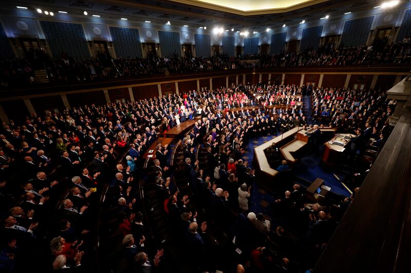 U.S. President Donald Trump addresses a joint session of Congress at the U.S. Capitol on March 04, 2025 in Washington, DC.