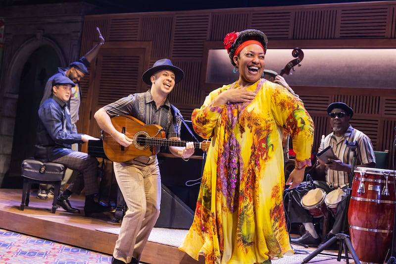 Justin Cunningham, Marco Paguia (seated at piano), Renecito Avich, Natalie Venetia Belcon, and Román Diaz of the Buena Vista Social Club Broadway.