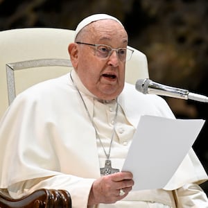 Pope Francis holds his homily during the weekly General Audience at the Paul VI Hall on February 12, 2025 in Vatican City, Vatican.