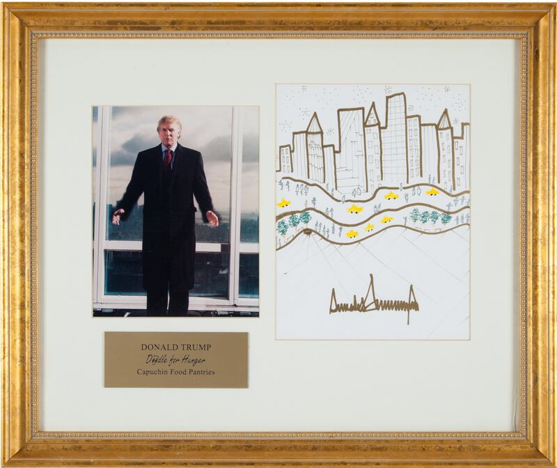 A drawing by Donald Trump that was auctioned in 2017.