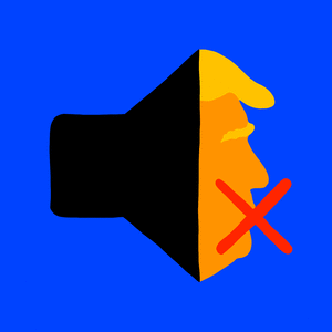 Illustration of a flashing muted volume symbol with Donald Trump's profile.