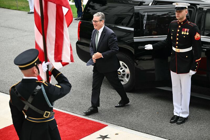 British Prime Minister Keir Starmer arrives at the White House South Portico in Washington, DC, on August 18, 2025.