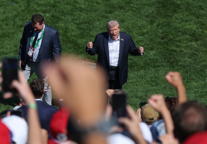 Donald Trump attends the 2025 Ryder Cup at Black Course at Bethpage State Park Golf Course