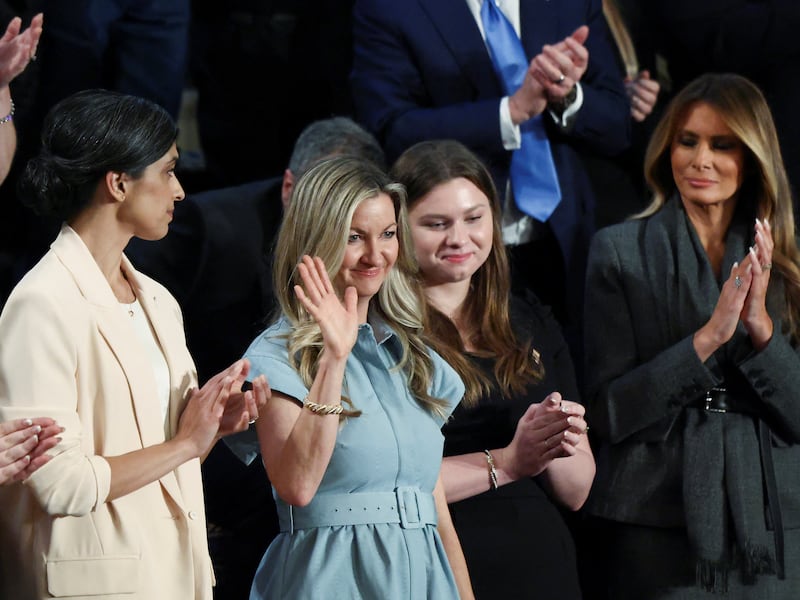 Usha Vance and Melania Trump applaud during President Trump's speech to Congress.