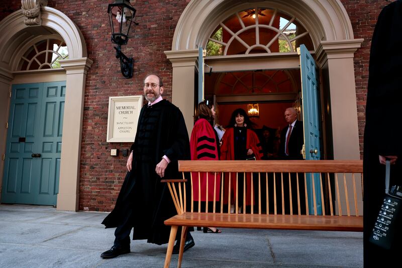 Alan Garber, arrives for a photo with honorees before the 373rd Commencement at Harvard University.
