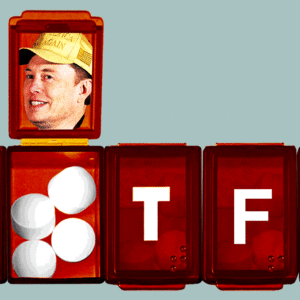 Weekly pill case reading WTF with Elon Musk's face popping up