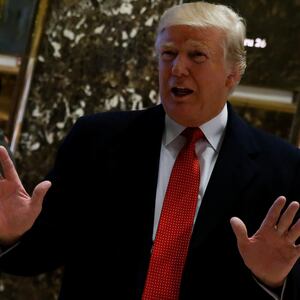 Donald Trump speaks to members of the press at Trump Tower in Manhattan.