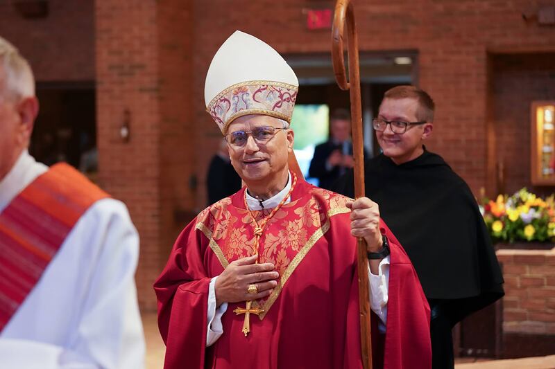 Pope Leo XIV (then-Cardinal Robert F. Prevost, O.S.A.) celebrates Mass at St. Jude Parish in New Lenox, IL, in 2024.