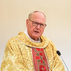 Archbishop of New York cardinal Timothy Dolan holds his homily during a Mass in his own titular Church 'Nostra Signora di Guadalupe a Monte Mario' at the northern outskirts of Rome on May 04, 2025 in Rome, Italy.