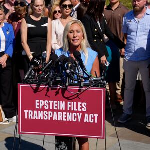 WASHINGTON, DC - SEPTEMBER 03: Rep. Marjorie Taylor Greene (R-GA) speaks at a news conference with alleged victims of disgraced financier and sex trafficker Jeffrey Epstein outside the U.S. Capitol on September 03, 2025 in Washington, DC. Rep. Thomas Massie (R-KY) and Rep. Ro Khanna (D-CA) have introduced the Epstein List Transparency Act to force the federal government to release all unclassified records from the cases of Epstein and his associate, Ghislaine Maxwell. (Photo by Andrew Harnik/Getty Images)