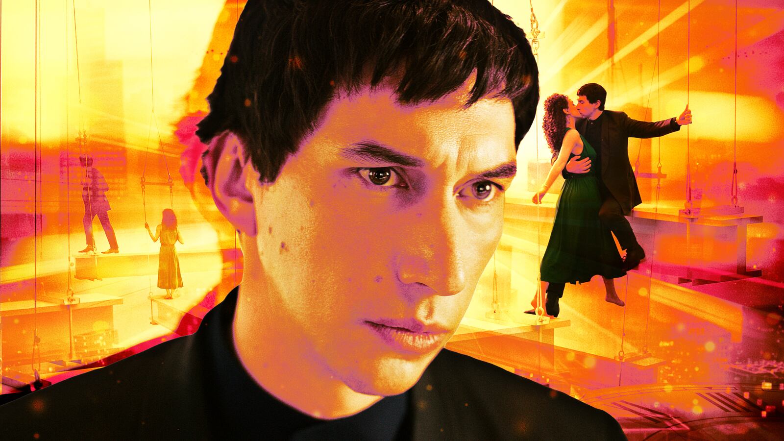 A photo illustration of Adam Driver and Nathalie Emmanuel in Megalopolis