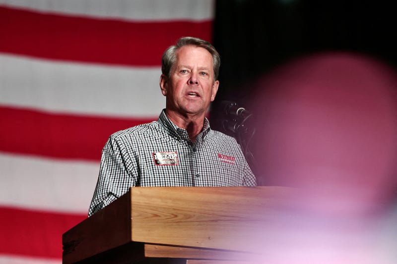 A photo of Georgia governor Brian Kemp speaking in Kennesaw