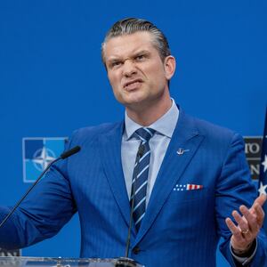BRUSSELS, BELGIUM - FEBRUARY 13: U.S. Secretary of Defence Pete Hegseth holds his closing press conference at the end of defense ministers' meetings at NATO headquarters on February 13, 2025 in Brussels, Belgium.