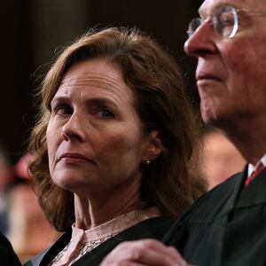 WASHINGTON, DC - MARCH 04: U.S. Supreme Court Associate Justice Amy Coney Barrett, Justice Brett Kavanaugh and retired Justice Anthony Kennedy attend U.S. President Donald Trump's address to a joint session of Congress at the U.S. Capitol on March 04, 2025 in Washington, DC.     Win McNamee/Pool via REUTERS