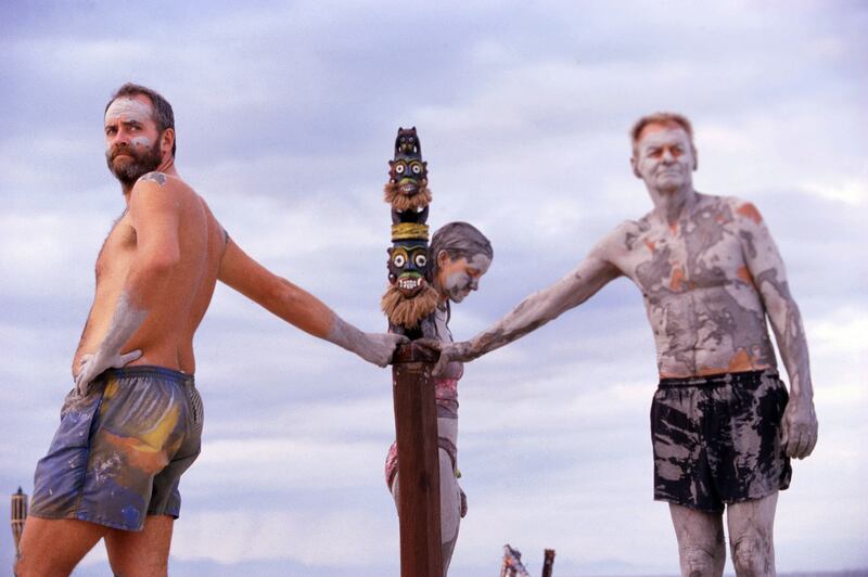Richard Hatch, Rudy Boesch, and Kelly Wiglesworth on Survivor.