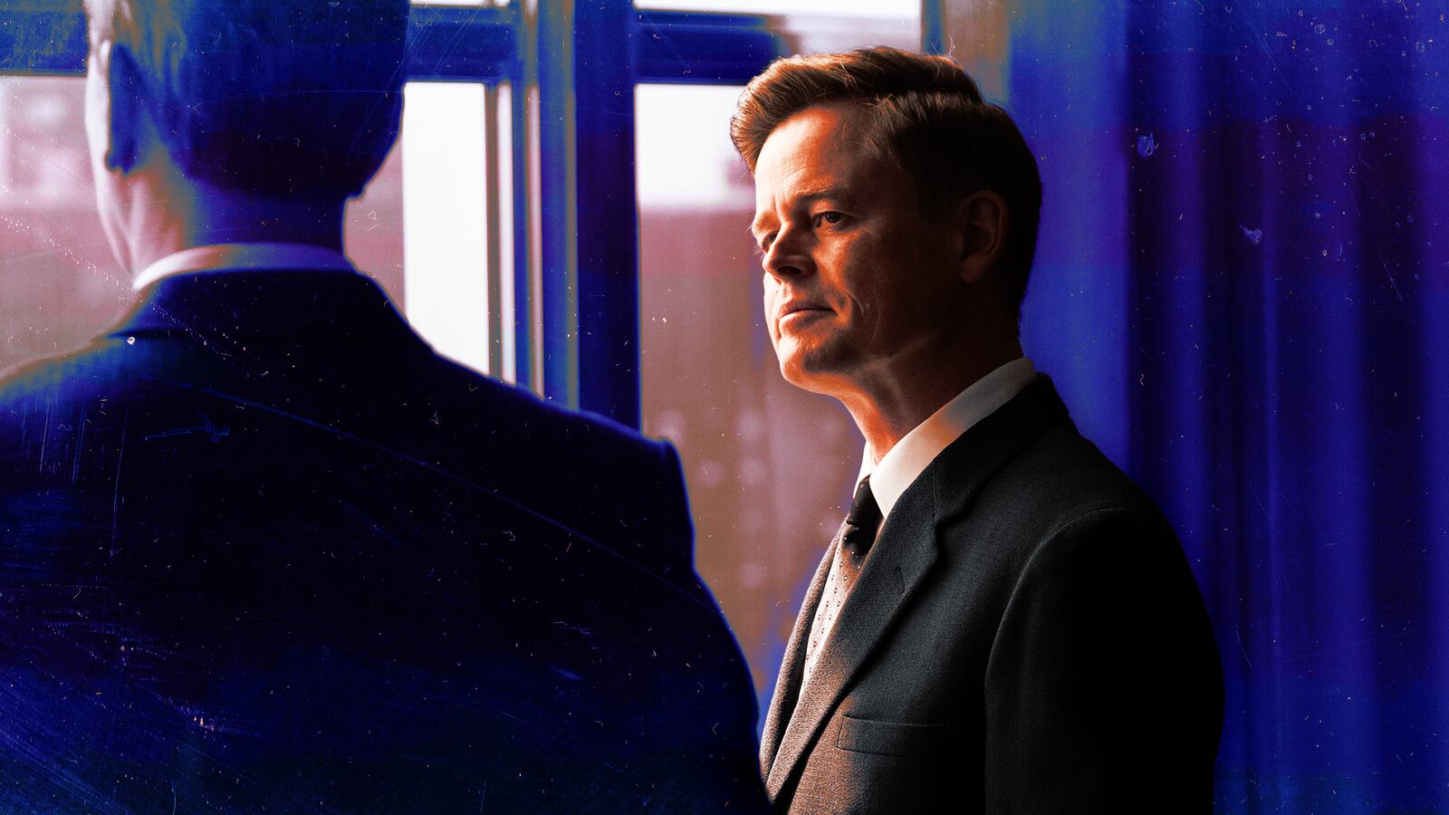 A photo illustration of Caspar Phillipson as JFK in Hammarskjöld.