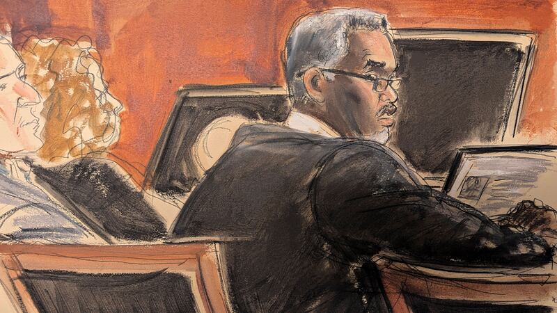 Sean Diddy Combs sits at the defense table before the start of jury selection at Manhattan federal court, Monday, May 5, 2025, in New York