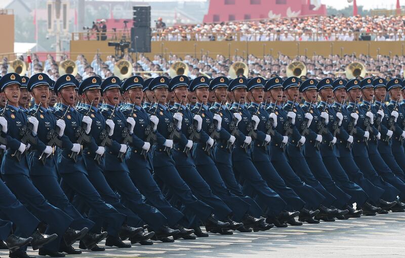 The People's Liberation Army PLA Air Force formation attends a military parade in Beijing, capital of China, Sept. 3, 2025.