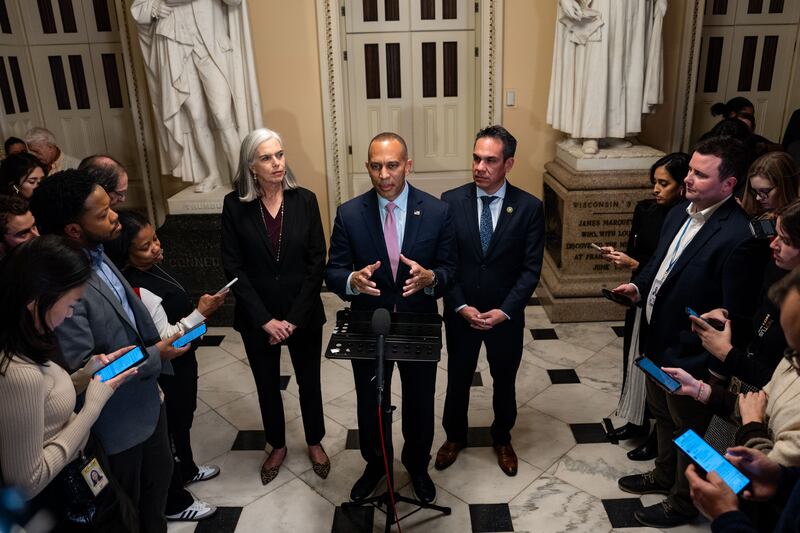 Katherine Clark, Hakeem Jeffries, and Pete Aguilar