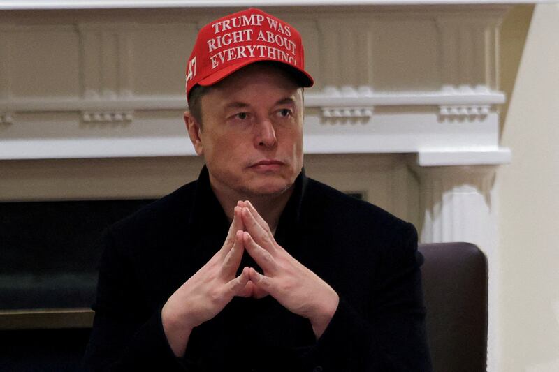 Tesla CEO Elon Musk at a cabinet meeting at the White House, in Washington, D.C.