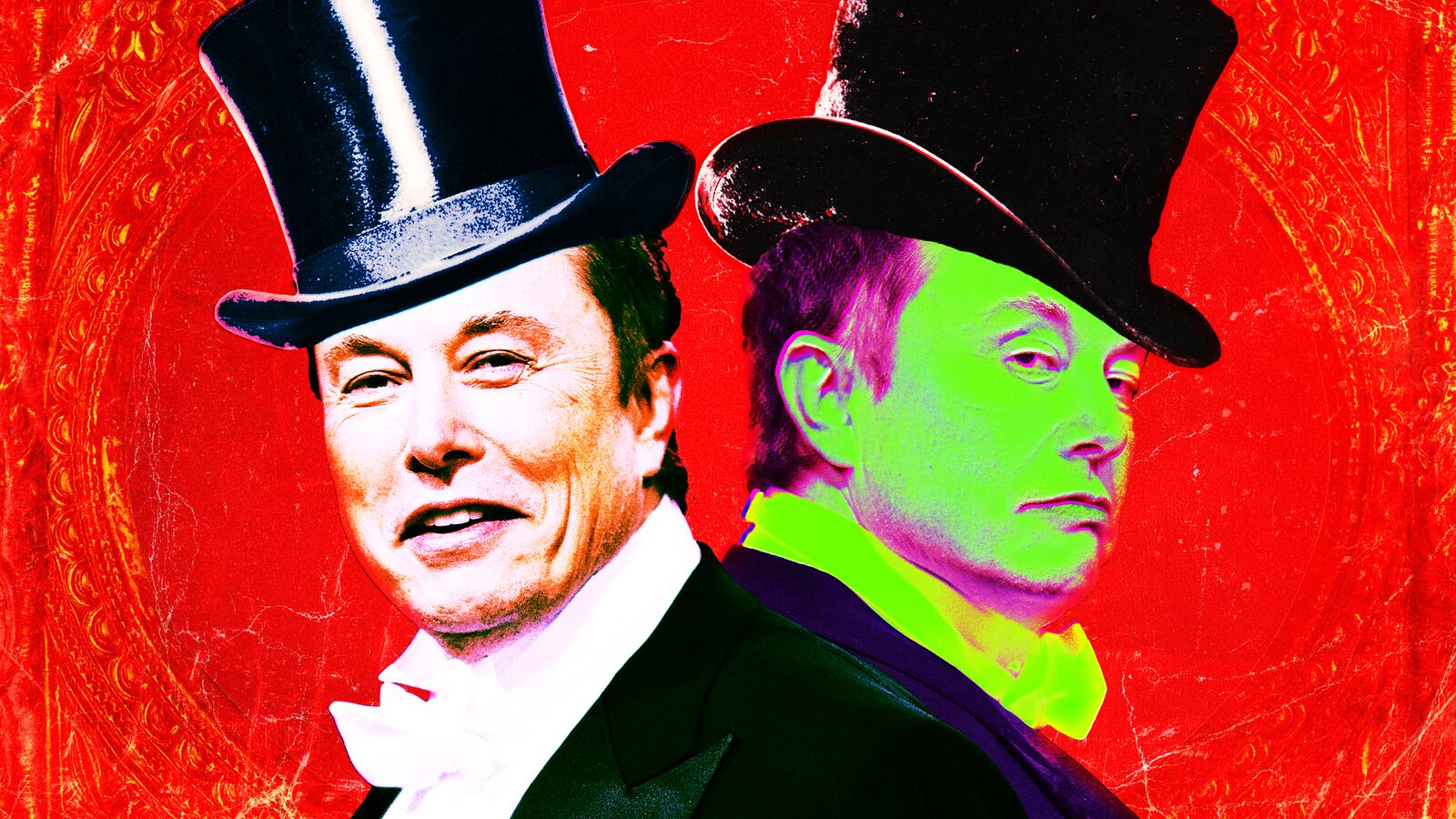 Elon Musk as Dr. Jekyll and Mr. Hyde.