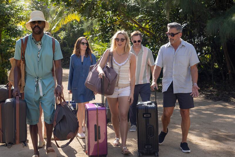 (L-R) Colman Domingo, Tina Fey, Erika Henningsen, Will Forte, and Steve Carell.