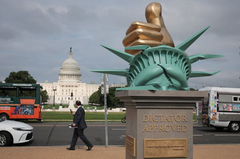 The "Dictator Approved" anti-Trump art installation in front of the U.S. Capitol on the National Mall on June 17, 2025 in Washington, DC.
