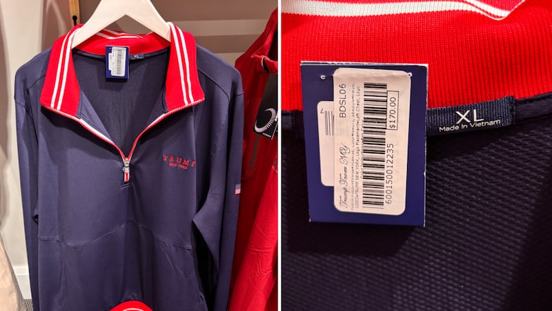 A dark blue, half-zip pullover Trump New York long-sleeve at the Trump Tower in New York City.