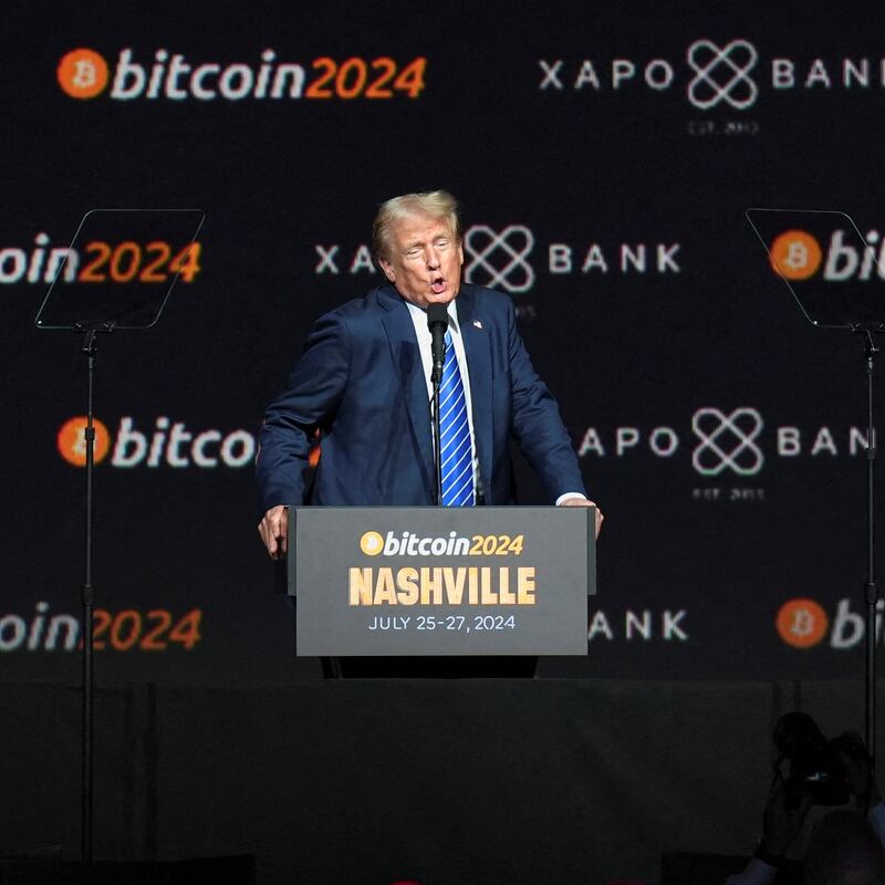 Republican presidential nominee and former U.S. President Donald Trump speaks at the Bitcoin 2024 event in Nashville, Tennessee, U.S., July 27, 2024.