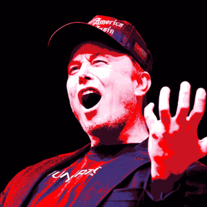 An animation of Elon Musk with a looping explosion.