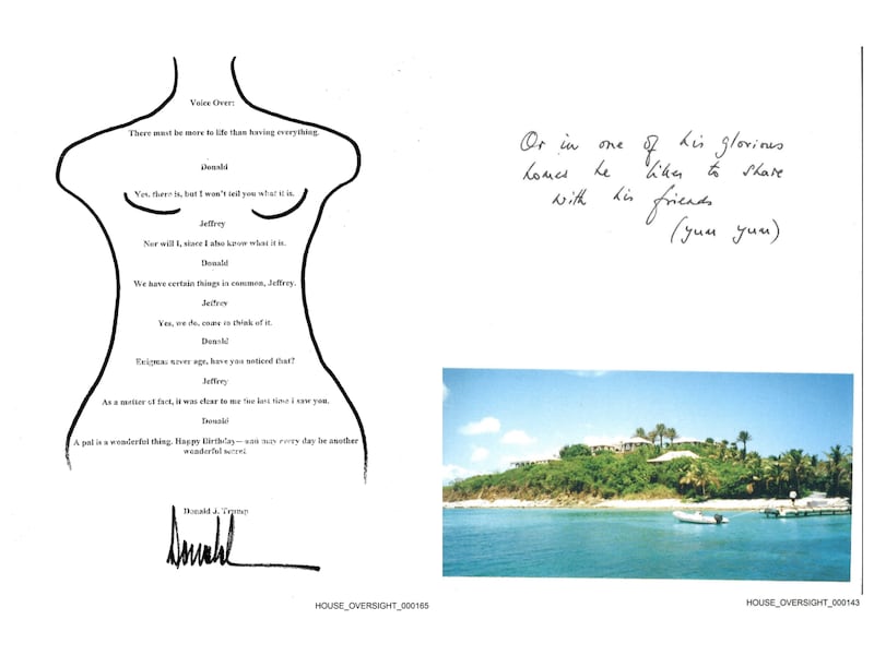 Images from Jeffrey Epstein's 50th birthday book.