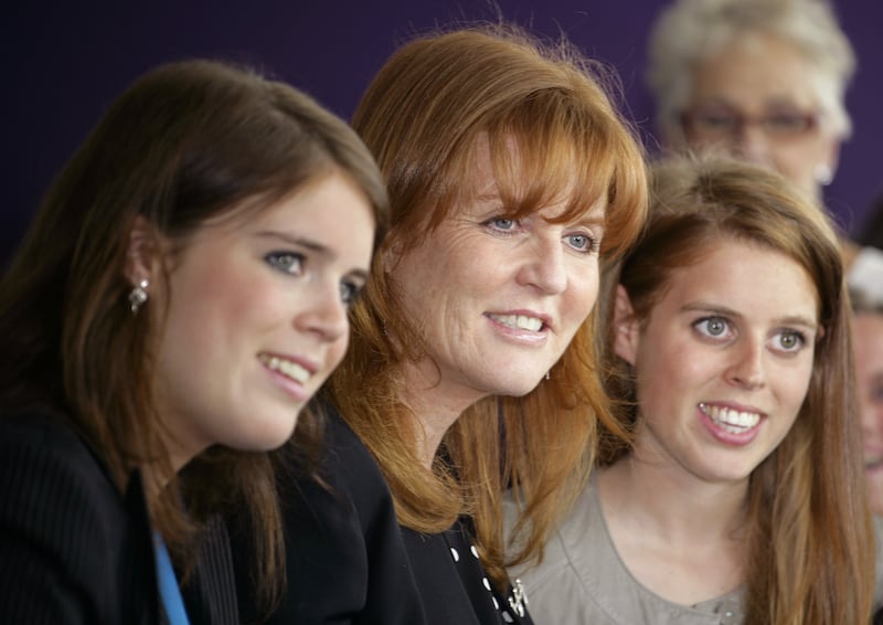 HRH Princess Eugenie of York, Sarah Ferguson, The Duchess of York and HRH Princess Beatrice of York attend the opening of the Teenage Cancer Trust Unit at the Great North Children's Hospital on May 19, 2010 in Newcastle upon Tyne, England. (Photo by Indigo/Getty Images)