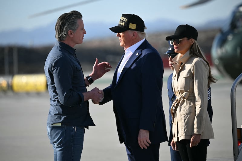 Gavin Newsom, Donald Trump, and Melania Trump.