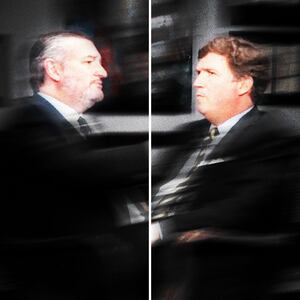 Tucker Carlson and Ted Cruz during an interview discussing Iran