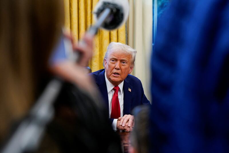 President Donald Trump speaks at the White House, in Washington, D.C. on February 3, 2025.