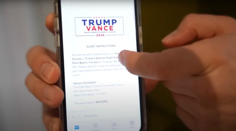 Leonard Jäger's friend shows off their invite to President-elect Trump's election night rally.