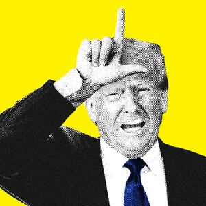 A photo illustration of Donald Trump making the L loser sign on his forehead