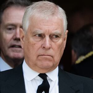 Prince Andrew, Duke of York and Prince William, Prince of Wales attend the funeral of The Duchess of Kent at Westminster Cathedral.