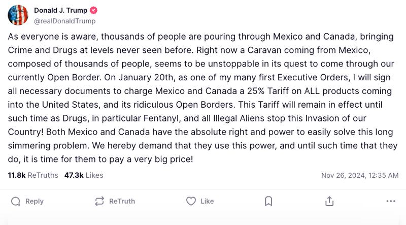 Screenshot/Donald Trump/Truth Social