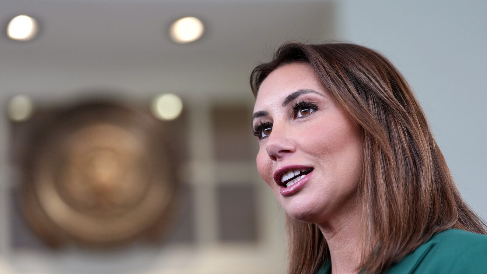 Alina Habba, newly appointed interim U.S. Attorney for District of New Jersey, speaks to reporters outside the White House on March 24, 2025, in Washington DC.