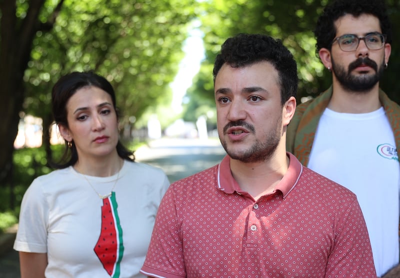 NEW YORK, UNITED STATES - JUNE 01: Columbia University student Mahmoud Khalil talks to the press during the press briefing organized by Pro-Palestinian protesters who set up a new encampment at Columbia University's Morningside Heights campus on Friday evening, in New York City, United States on June 01, 2024. (Photo by Selcuk Acar/Anadolu via Getty Images)