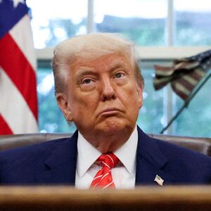 President Donald Trump makes an announcement about a trade deal with the U.K in the Oval Office on May 8, 2025.