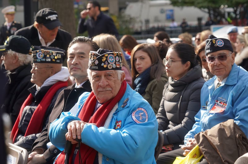Veterans sit outside at the New York City Veterans Day Parade on Nov. 11, 2019.