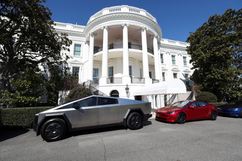 A Tesla Cybertruck is parked in front of the White House. Donald Trump claimed Tuesday that he has already purchased that vehicle previously, for his granddaughter.