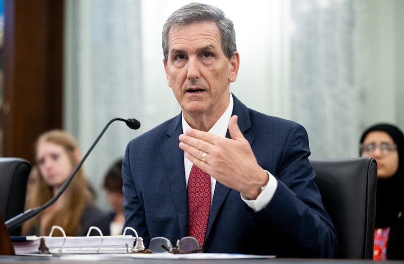 FAA Administrator Mike Whitaker testifies before a Senate Commerce Committee hearing on "FAA Oversight of Aviation Manufacturing," on Capitol Hill in Washington, DC, on June 13, 2024. Boeing faces a June 13, 2024, deadline to respond to a US Department of Justice determination that the planemaker can be prosecuted for violating a 2021 deal that allowed it to escape criminal prosecution over two fatal 737 MAX crashes. (Photo by SAUL LOEB / AFP) (Photo by SAUL LOEB/AFP via Getty Images)